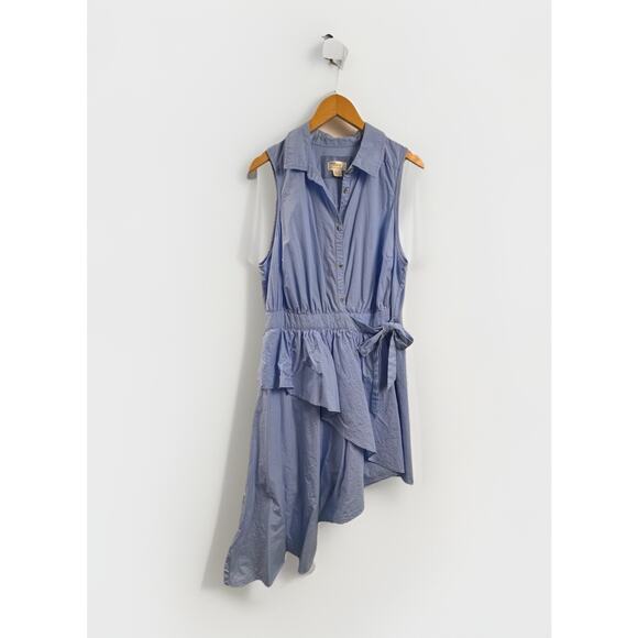 Anthropologie Maeve Asymmetrical Sleeveless Shirt Dress Button Front Blue 18W - Picture 2 of 7